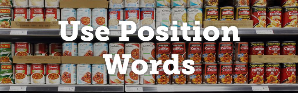 The words "Use Position Words" over cans of soup