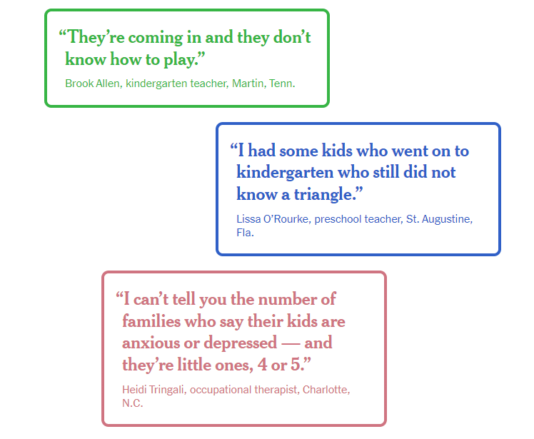 quotes from teachers saying more young children are not showing traditional school readiness signs