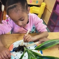 Young girl exploring the parts of a plant