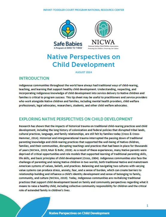 The cover page of a PDF download on native perspectives on child development